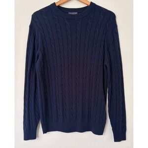 Roundtree & Yorke Cable Knit Navy Blue Sweater M Mens Old‎ Money Dark Academia